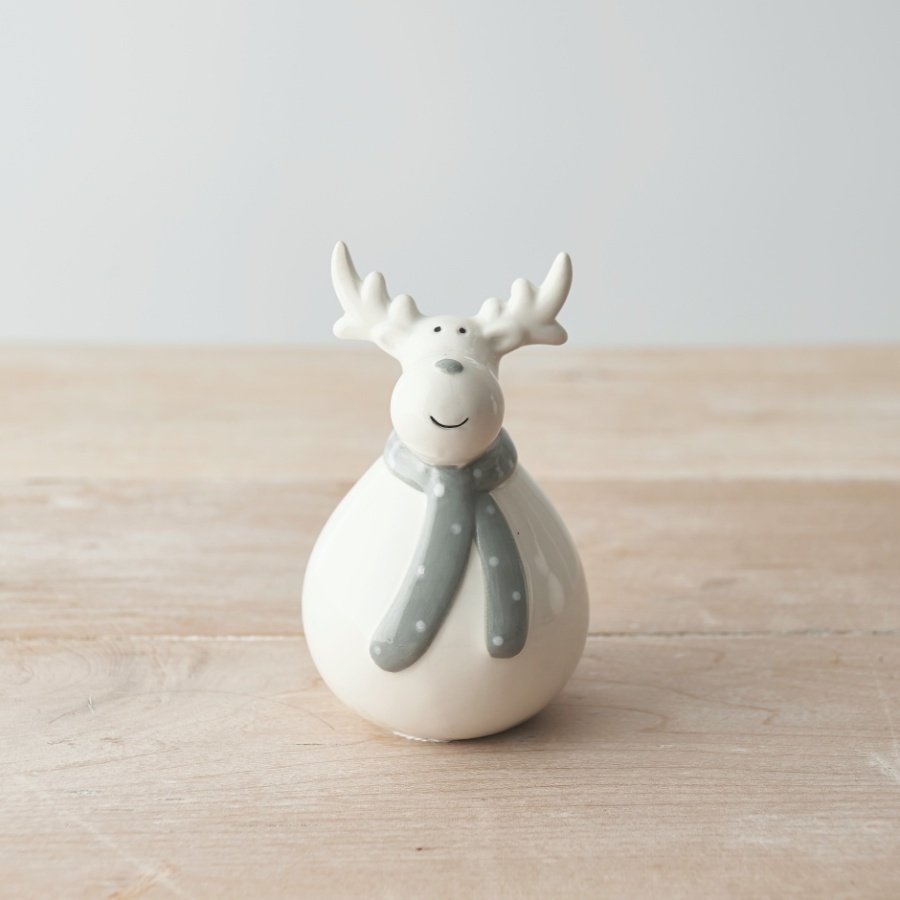 Plump Grey Scarf Reindeer, 11cm