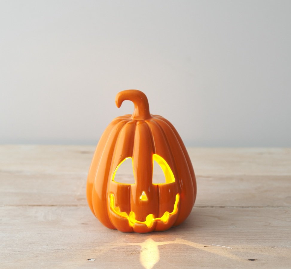 Carved Pumpkin Lantern, Orange 10cm