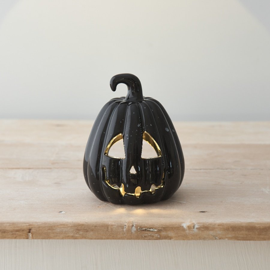 Carved Pumpkin Lantern, Black 13cm
