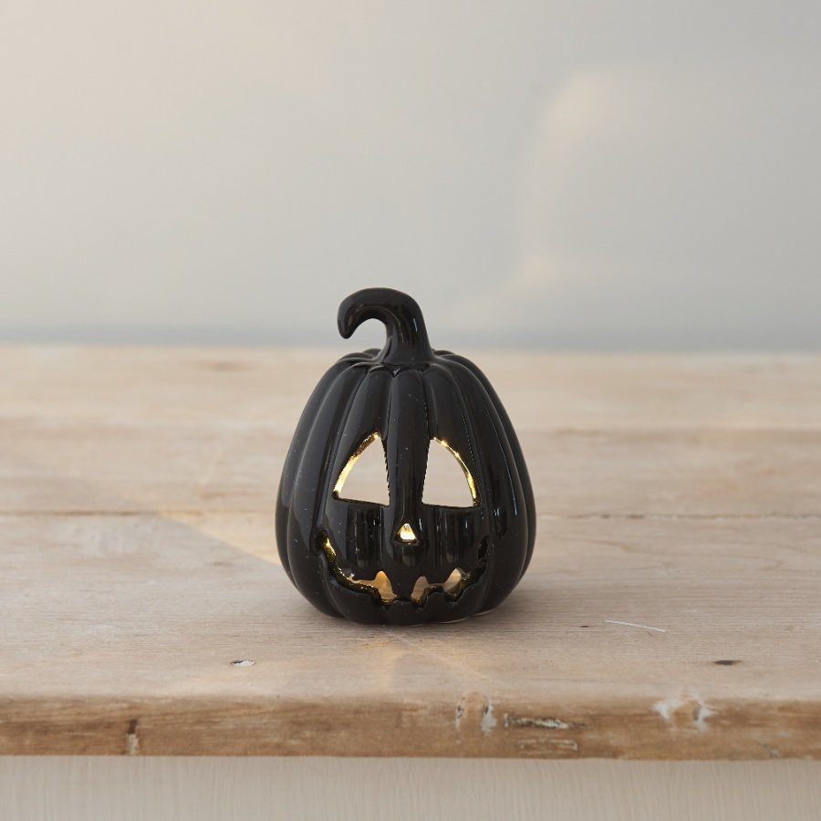 Carved Pumpkin Lantern Black 10cm Halloween Ornament Decoration