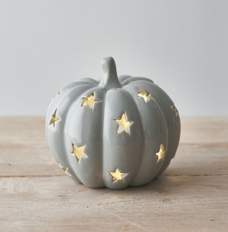 Ceramic Tealight Holder Pumpkin Grey - Party Seasons