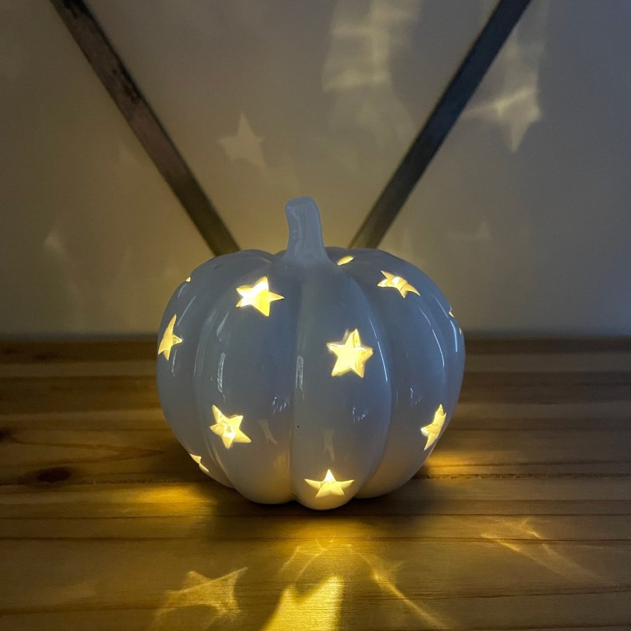 White LED Ceramic Pumpkin - Party Seasons