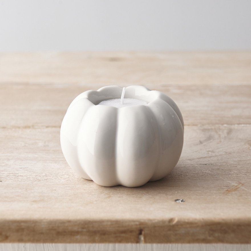 White Pumpkin Tealight Holder - Party Seasons