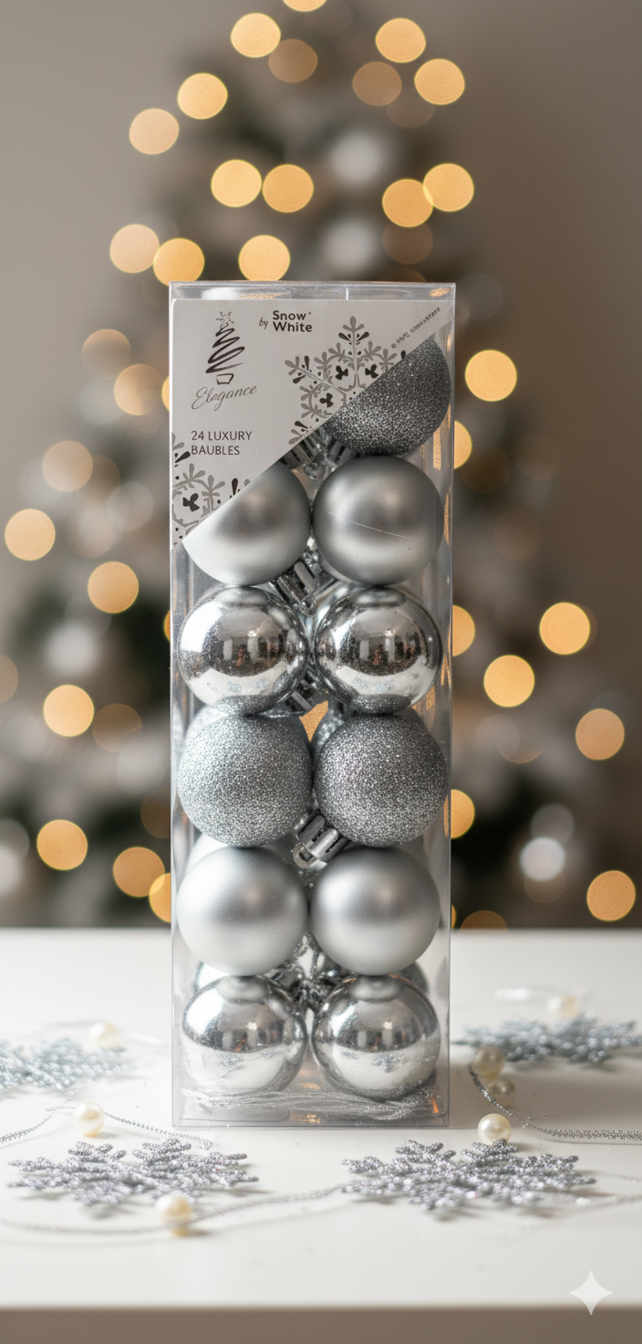 24 Silver Luxury Baubles