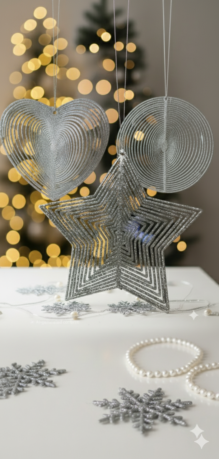 Silver Hanging Spinner Decorations (3-Design Set)