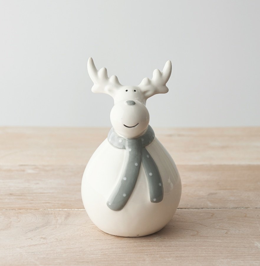 Plump Grey Scarf Reindeer, 14cm