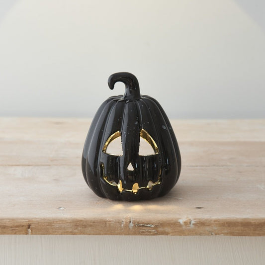 Carved Pumpkin Lantern, Black 13cm