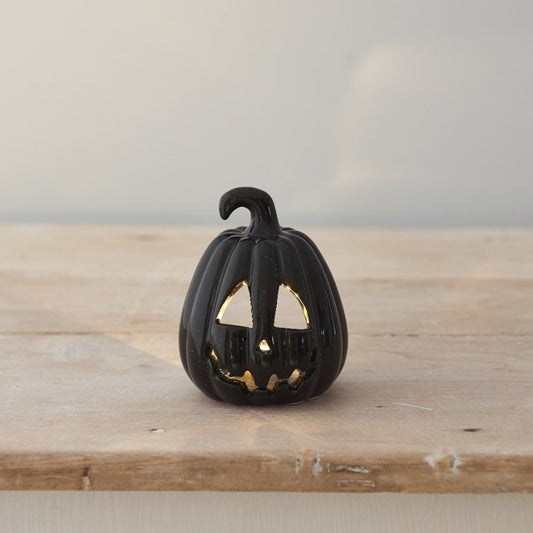 Carved Pumpkin Lantern Black 10cm Halloween Ornament Decoration