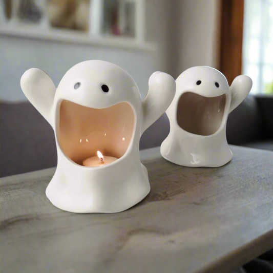 Ceramic ghost tealight holder for Halloween candle decor - Party Seasons
