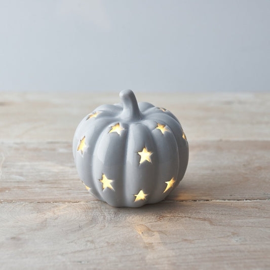 Grey LED Ceramic Pumpkin - Party Seasons