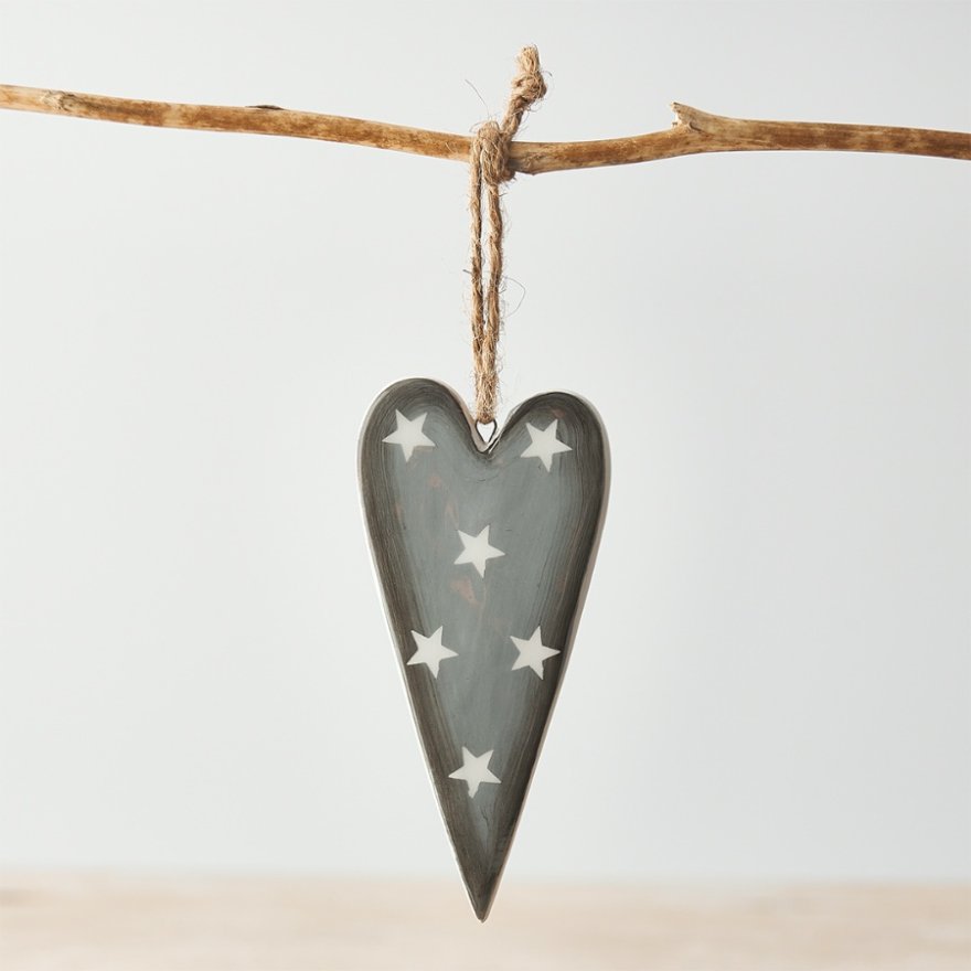 Hanging Grey Heart With Stars - Party Seasons