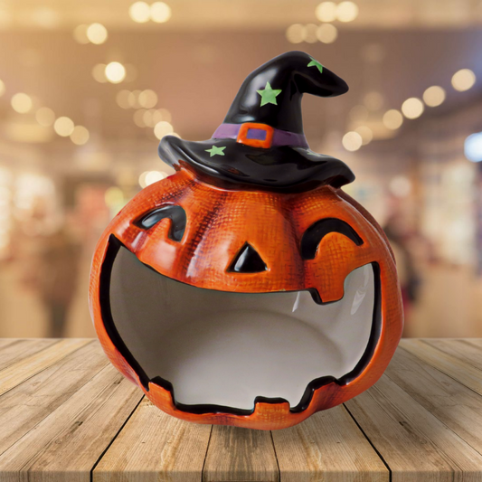 Large Ceramic Pumpkin Tealight Holder with Witch Hat - Party Seasons
