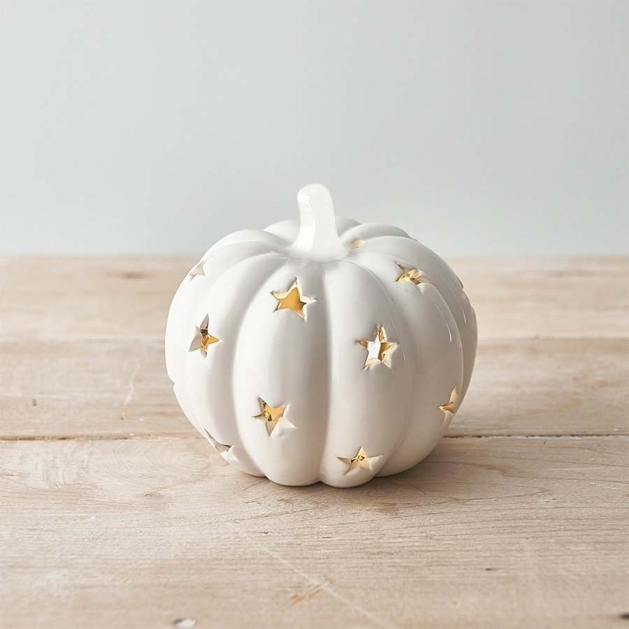 White LED Ceramic Pumpkin - Party Seasons